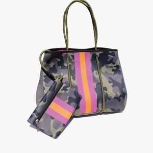 Haute Shore Camo Pink Stripe Bag neoprene waterproof gym beach tote w/wallet